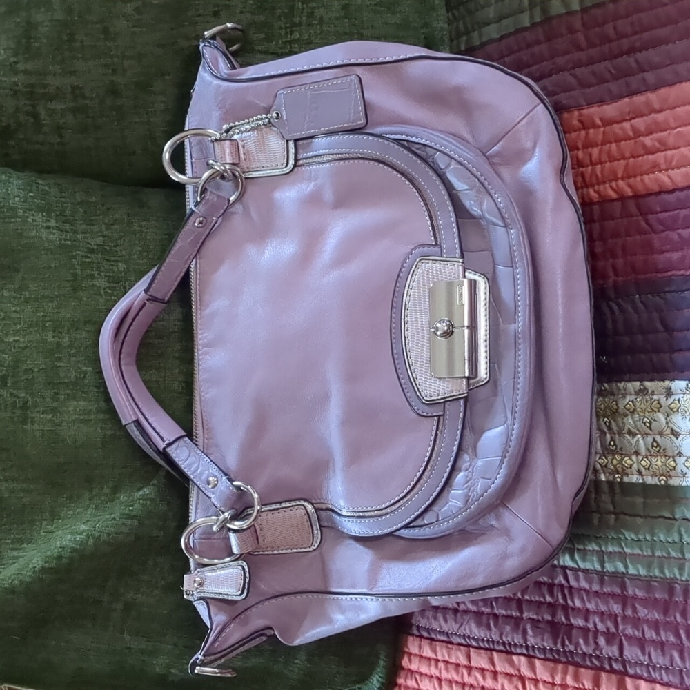 COACH* Kristen lavender tri textured leather bag w/silvertone hardware zip close